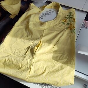 Yellow Embroidered Recycled From New Clothing  Tote Bag